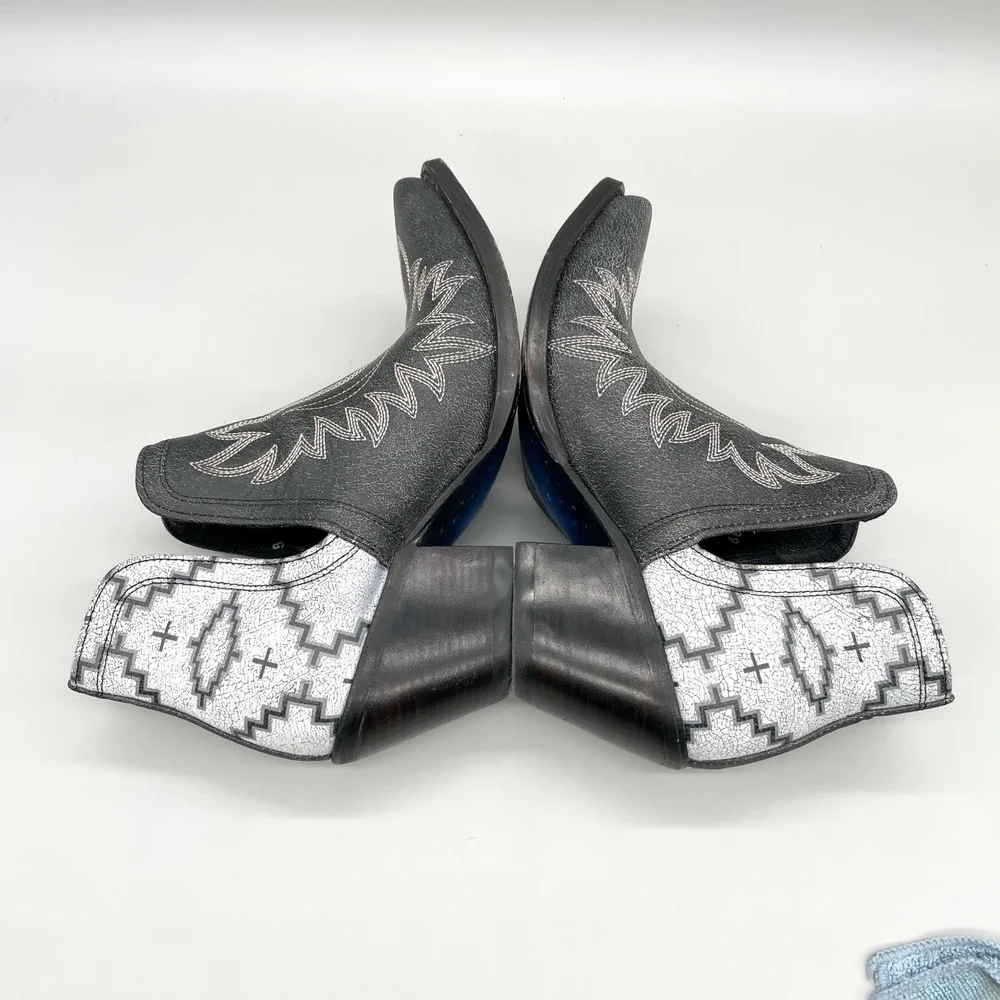 Ariat Pendleton Dixon Boots Womens 9B Black White Leather Western Aztec Festival